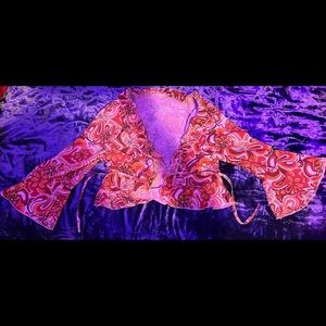 Tie front shirt with ruffles.